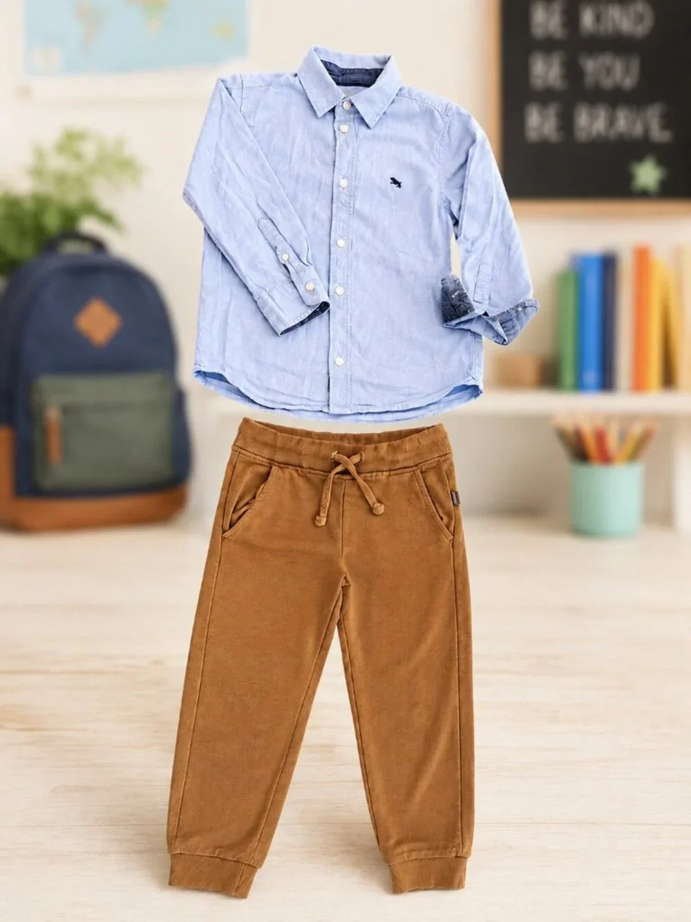 Boys 4–5Y Back to School Outfit Bundle – Button-Up Shirt & Jogger Pants
